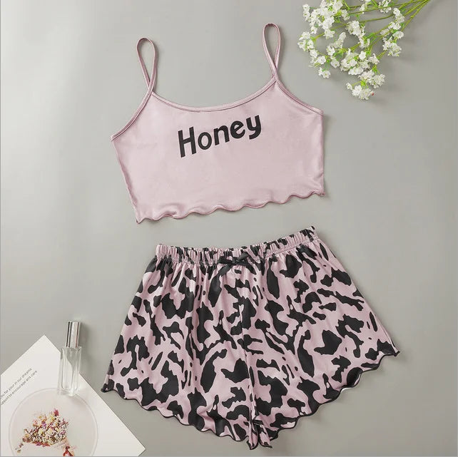 Hot Women's Sleepwear Cute Cartoon Print Short Set Pajamas for Women Pajama Set Sweet Short Sleeve V-Neck & Shorts Summer Pajama