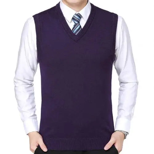 HOT SALES! Men Casual Winter Solid Color V Neck Sleeveless Knitted Woolen Plus Size Vest Knitted Woolen Vest Men Suit Vest