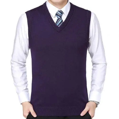 HOT SALES! Men Casual Winter Solid Color V Neck Sleeveless Knitted Woolen Plus Size Vest Knitted Woolen Vest Men Suit Vest