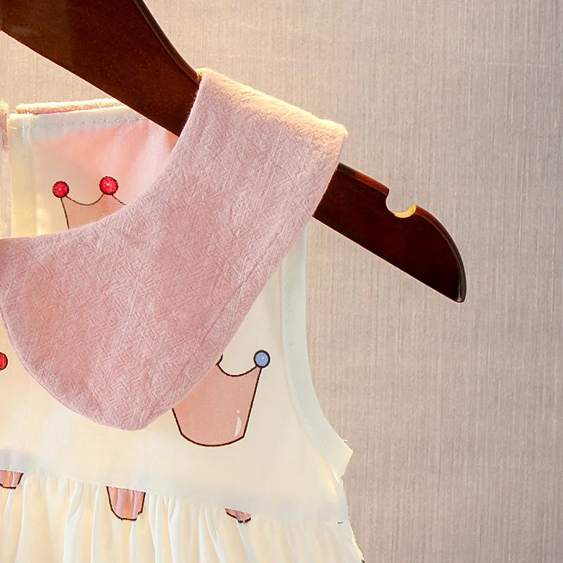 Baby Girl Dress 2025 Summer Crown Print Princess Dress Cotton Sleeveless Baby Girl Clothes Newborn Infant Toddler Kids Clothing