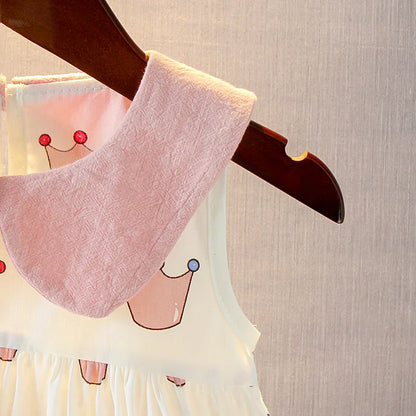 Baby Girl Dress 2025 Summer Crown Print Princess Dress Cotton Sleeveless Baby Girl Clothes Newborn Infant Toddler Kids Clothing