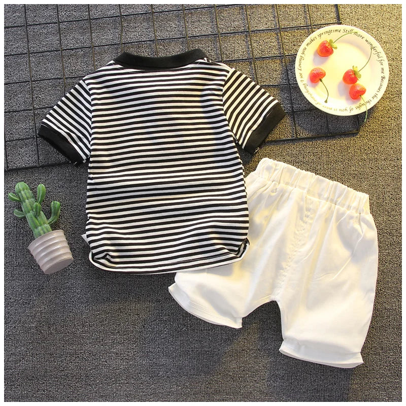 Summer Short Sleeve Clothes Baby Clothing Sets Kids Striped Polo-shirt + Shorts Outfits Toddler Infant Boys Casual Wear
