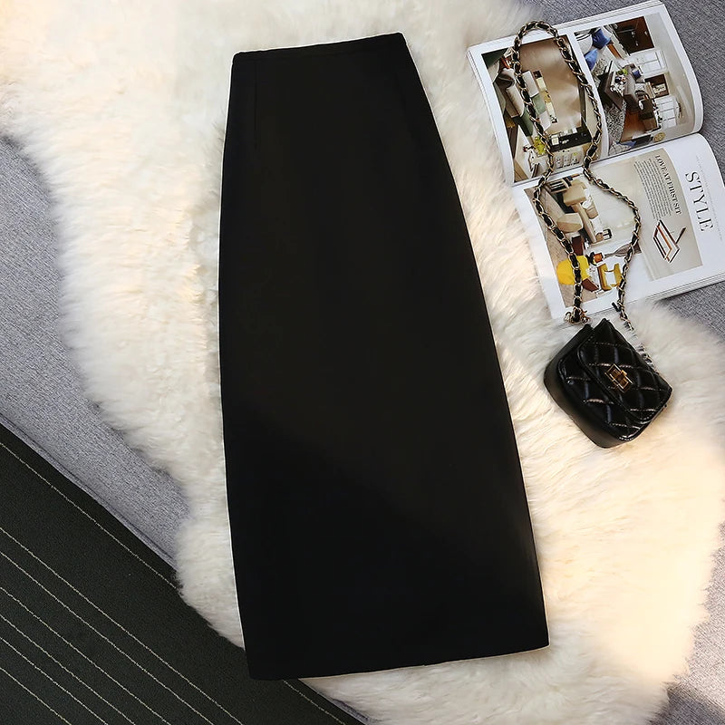 Fashion Elegant Formal Skirts Women Autumn New High Waist Drape Suit Long Brown Skirt Zipper Female