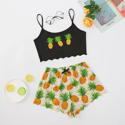Hot Women's Sleepwear Cute Cartoon Print Short Set Pajamas for Women Pajama Set Sweet Short Sleeve V-Neck & Shorts Summer Pajama