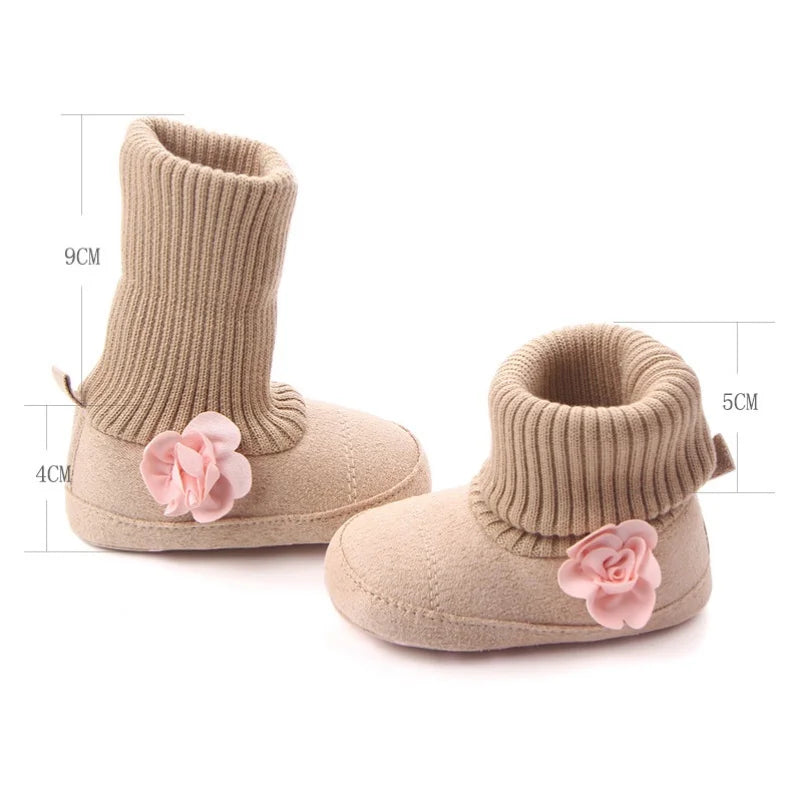 Cute Autumn Winter Children Baby born Warm Flower Boots Baby First Walk Shoes