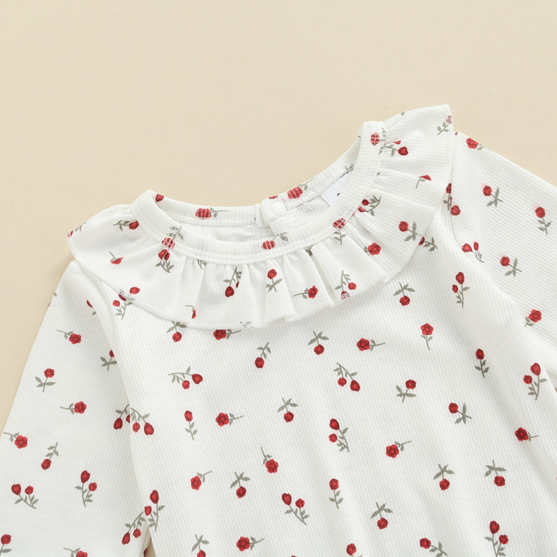 Infant Baby Girls Suit Spring Autumn Long Sleeve Floral Printed Romper Tops Solid Color Ruffled Dress 2pcs sets 0-18M