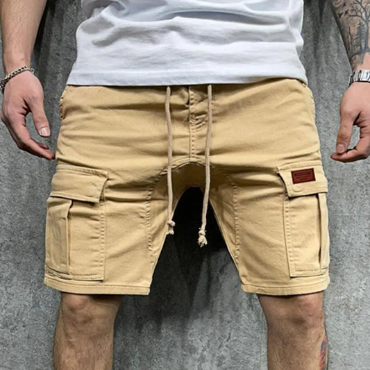 Solid Color Cargo Shorts Men Casual Shorts Summer Multi Pockets Joggers Shorts Men's Drawstring Knee Length Shorts short homme