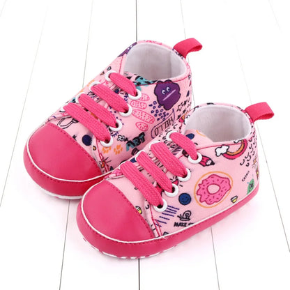 Baby Boys Girls  Soft-soled Toddler Infant First Walkers Cartoon Canvas Pattern Casual Sneaker Shoes Lace-up Shoe New Arrival