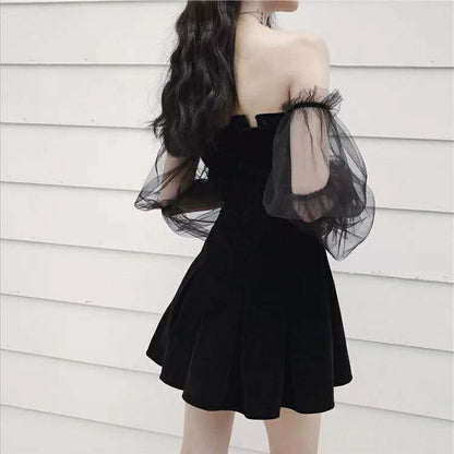 New 2026 Black Retro Dress Women Lace Chiffon Mini Dress Female High Street Sexy Korean Fashion Dress Women Club Dress