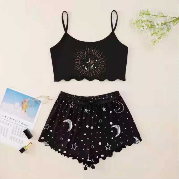 Hot Women's Sleepwear Cute Cartoon Print Short Set Pajamas for Women Pajama Set Sweet Short Sleeve V-Neck & Shorts Summer Pajama