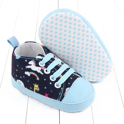Baby Boys Girls  Soft-soled Toddler Infant First Walkers Cartoon Canvas Pattern Casual Sneaker Shoes Lace-up Shoe New Arrival