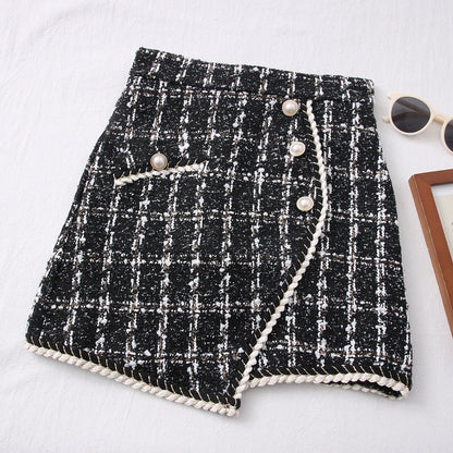Tweed Skirts for Women Solid High Waist Slimming Skirts Autumn Spring 2026 Buttons Double Breasted Tweed Wool Mini Skirt