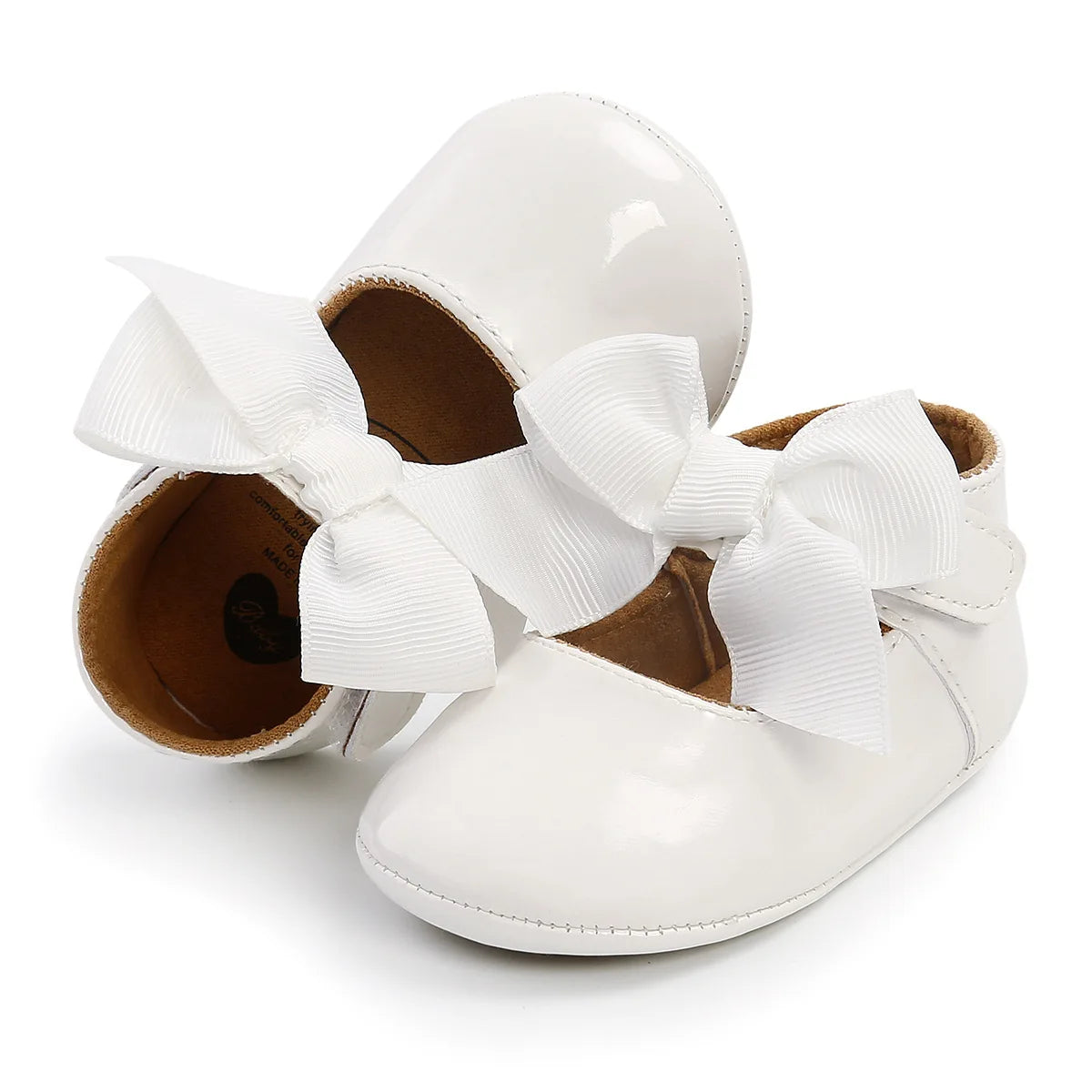 Newborn Baby Shoes Baby Boy Girl Shoes Girl Classic Bowknot Rubber Sole Anti-slip PU Dress Shoes First Walker Toddler Crib Shoes
