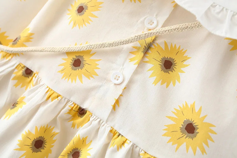 2Piece Spring Fall Toddler Girl Clothes Set Korean Cute Doll Collar Long Sleeve Print Flowers Dress+ Bag Newborn Baby Dresses 074