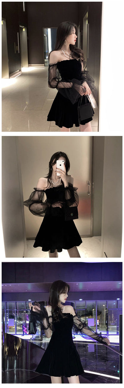 New 2026 Black Retro Dress Women Lace Chiffon Mini Dress Female High Street Sexy Korean Fashion Dress Women Club Dress
