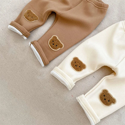 0-3T Newborn Kid Baby Boy Girl Winter Clothes Warm Plush Baby Pants Thick Cotton Stretch Bear Print Leggings Cute Outfit