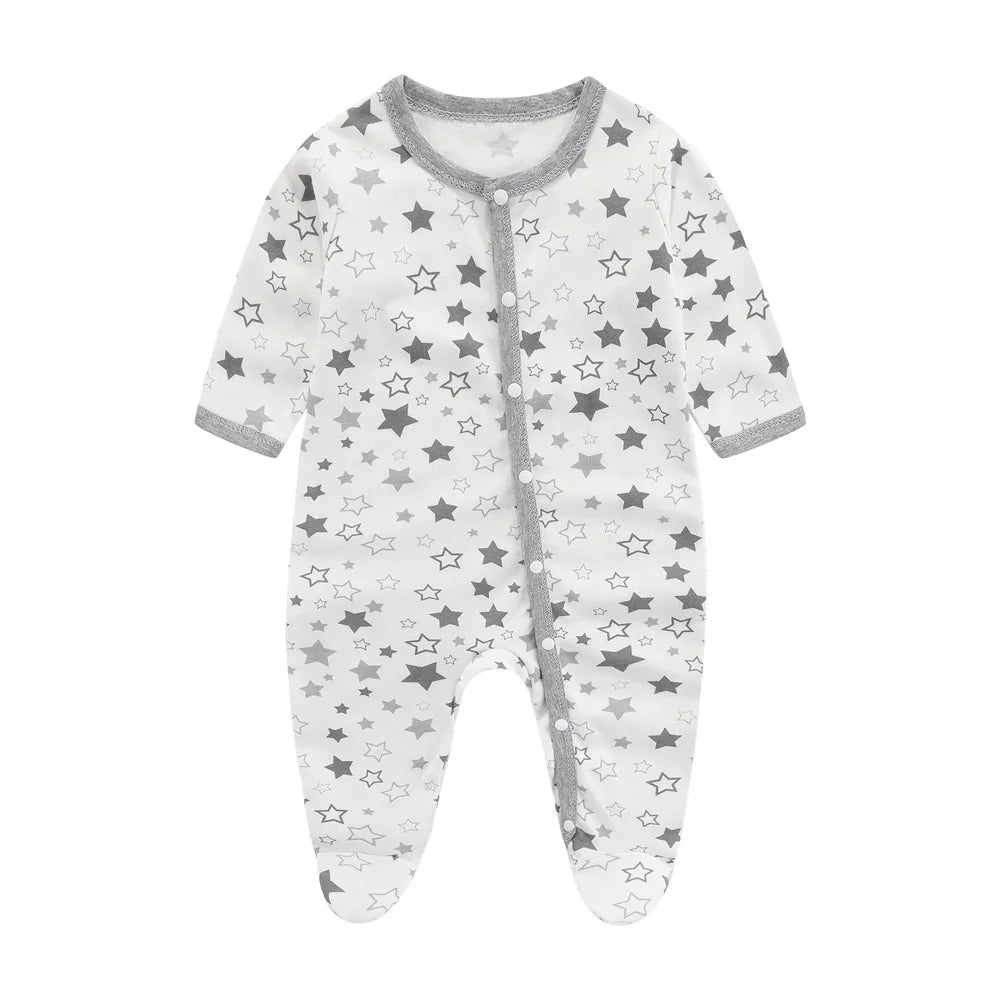 Cotton Newborn Romper Star Moon Printed Footed Baby Bodysuit for Girls Boys Long Sleeve Autumn Toddler Clothes Infant Onesie