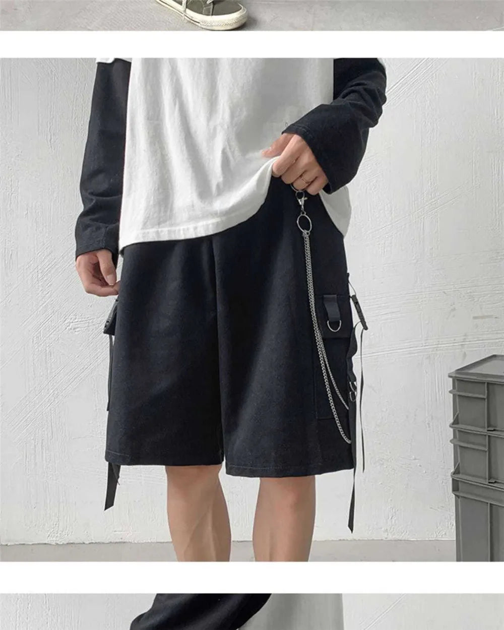 Loose Summer Black Gargo Shorts Men Gothic High Street Pants Funny Slim Fit Shorts Trousers Fashion Mens Cargo Hip Hop Shorts
