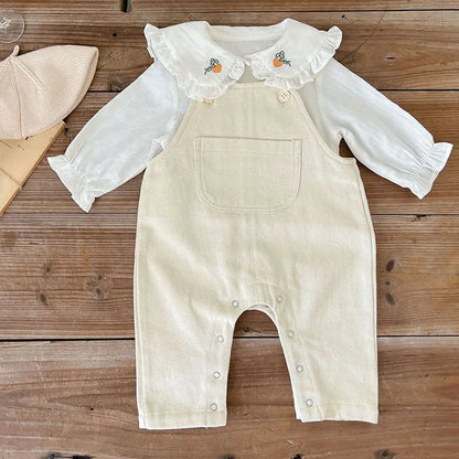 Children Clothes Suit Infant Baby Girls Clothing Set Long Sleeve Embroidered Shirt+ Denim Jumpsuit Autumn Spring Clothes Suit