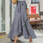 Spring Autumn Women Long Skirt High Waist Lace-up Ruffle Trim Plaid Print Bow Tie Irregular Hem Maxi Skirt Female 2026 New
