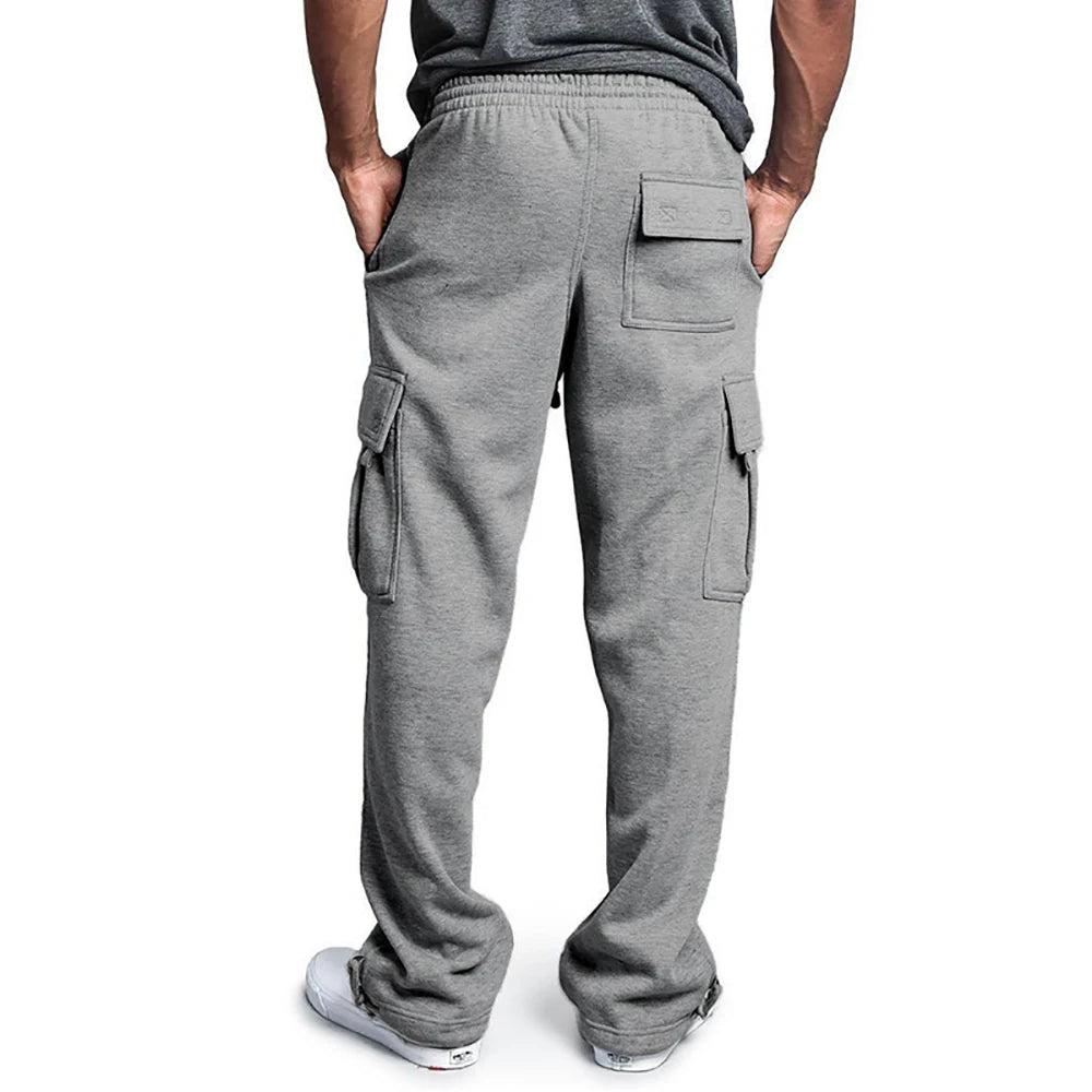 Men's Sweatpants Straight Fit Joggers for Sports and Streetwear Loose Oversized Drawstring Long Pants Men Multi-pocket Pants