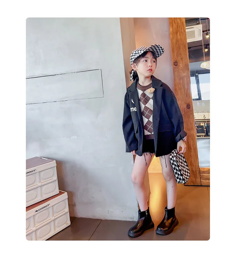 Autumn Winter Children's Boots Fashion Simple Style Girl's Ankle Boot Causal Versatile Black Kid Short Leather Boots Side Zipper