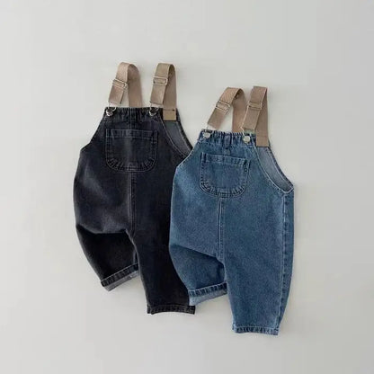 2025 Spring Boy Baby Pocket Overalls Loose Infant Suspenders Jumpsuit Retro Toddler Jeans Kids Casual Pants Girl Cotton Trousers