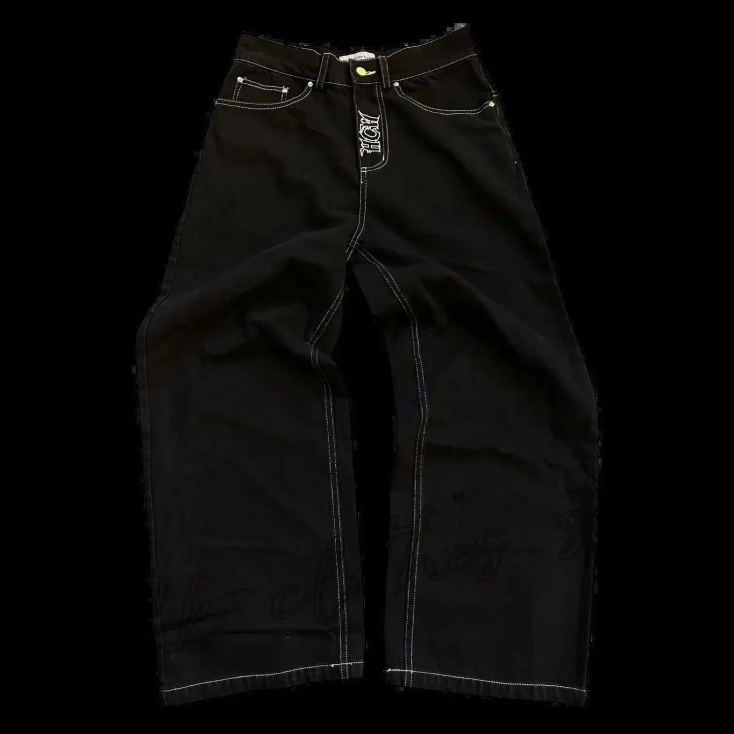 Y2K Jeans Men's Hip Hop Retro Skull Embroidery Washed Baggy Denim Pants New Straight Casual Loose Wide Leg Trouser Streetwear