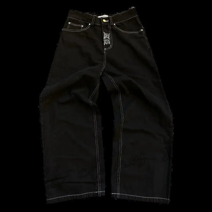 Y2K Jeans Men's Hip Hop Retro Skull Embroidery Washed Baggy Denim Pants New Straight Casual Loose Wide Leg Trouser Streetwear