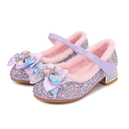 Disney Girls Show Frozen Princess Elsa Shoes Winter Girls Baby Shoes Children Blue Pink Crystal Shoes Sandals Size 23-36