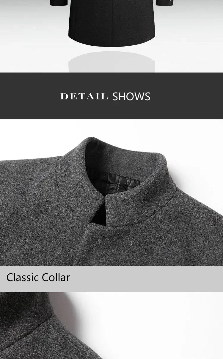 Men's Autumn Winter Long Woolen Coats Men's Business Office Casual Slim Solid Wool Windbreaker Thicken Warm Trench Jacket
