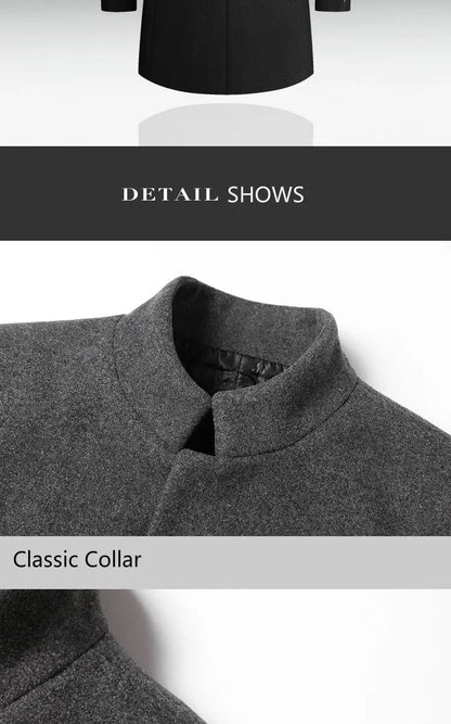 Men's Autumn Winter Long Woolen Coats Men's Business Office Casual Slim Solid Wool Windbreaker Thicken Warm Trench Jacket
