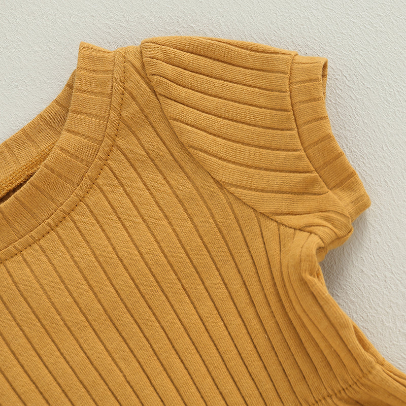 Newborn Baby Girl Clothes Solid Color Ribbed Knit Short Sleeve Romper Bodysuit Jumpsuit with Headband Summer Outfit