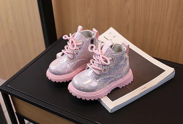 Kids Shoes Boots for Girl Spring Autumn New Toddlers Leather Boots Fashion Glossy Children's Platform Ankle Boots Side Zipper