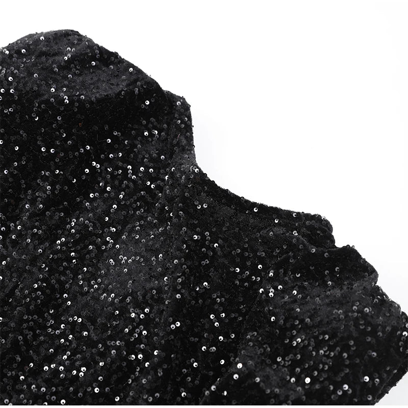 Elegant Woman Black Shiny Sleeveless Mini Dress Sexy Lace Up O Neck Slim Waist Short Dresses New Evening Party Vestidos 2025