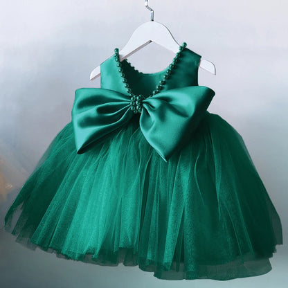 Toddler Baby Girls Summer Big Bow Baptism Dresses for Birthday Party Wedding Dress Children Costumes Princess Fluffy Prom Gown