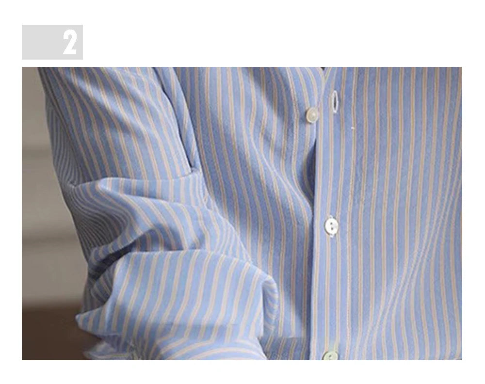 Women's Shirt New Popular Classic High Grade Female Long Sleeved Shirt Vintage Elegant Stripe Versatile Office Lady Fashion Tops