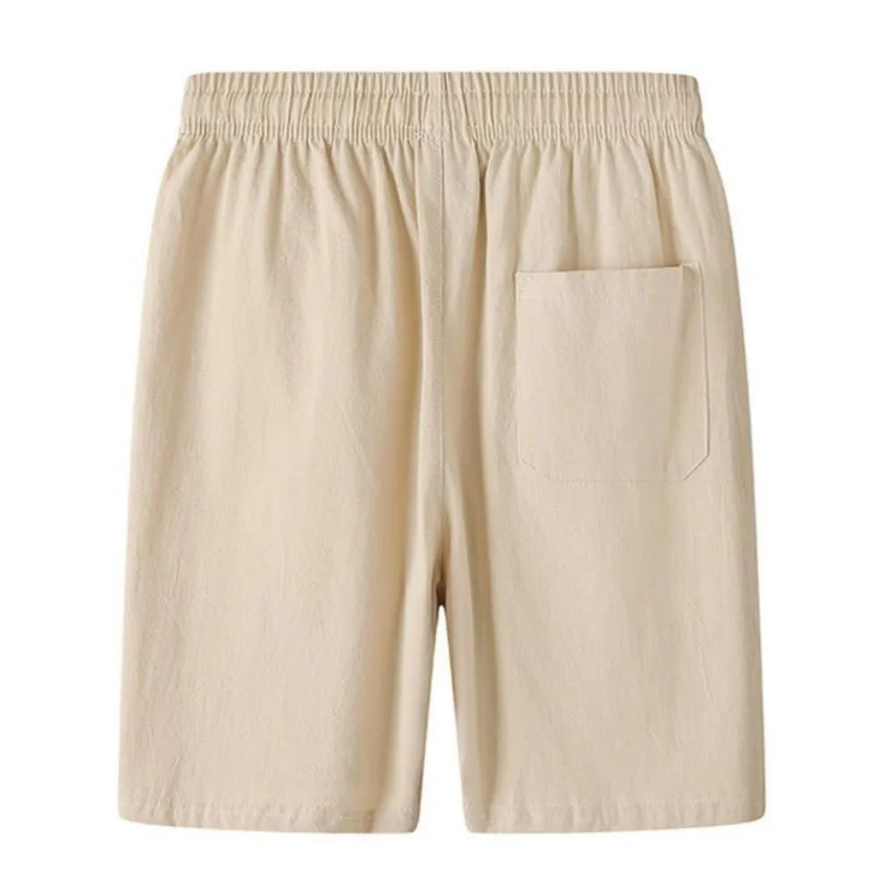 New Men's Cotton Linen Shorts Pants Male Summer Breathable Solid Color Linen Trousers Fitness Streetwear Loose Lace up Bottoms