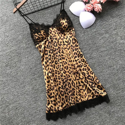 Summer Leopard Print Lace Splicing Pajamas 3 types Women Sexy Robe Vest Shorts Set Soft Sleeveless Deep V-Neck Home Pajamas Robe
