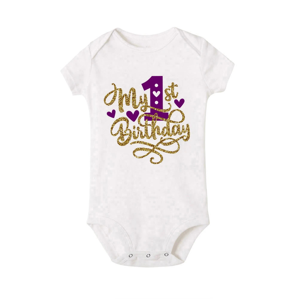 My 1st Birthday Print Baby Romper Infant Bodysuit Newborn Short Princess Sleeve Jumpsuit Baby Girl Birthday Party Outfit Clothes