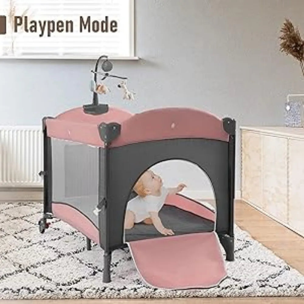 5 in 1 Baby Crib,Baby Bassinet, Bedside Cribs, Pack and Play with Bassinet and Changing Table, Portable Travel Baby Bassinet