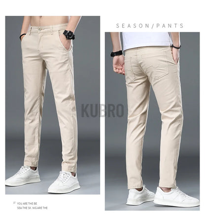 KUBRO Korean Style Cotton Soft Elastic Slim Straight Trousers Summer Thin Office Fashion Versatile Men's Business Casual Pants