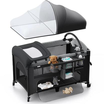 4 in 1 Baby Bassinet, Pack and Play, Bedside Crib Sleeper, Diaper Changer - Comes with Mattress, Mosquito Net Bottom Storage