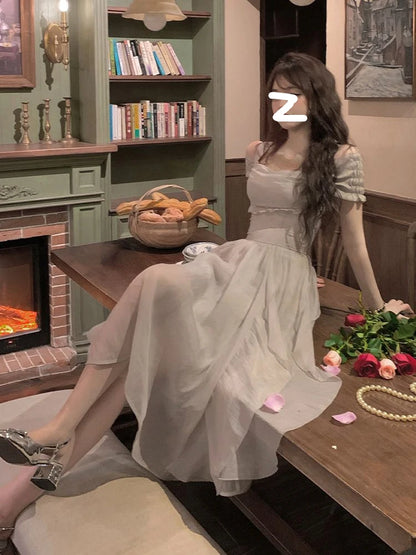 Korean Casual Midi Dress for Women 2026 New Summer Fashion Elegant Off The Shoulder Folds Ruffle Female Clothes Birthday Dress