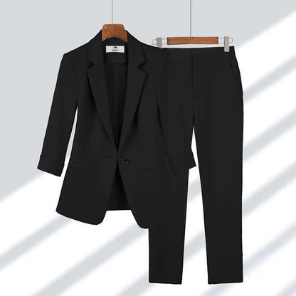 2025 Summer New Thin Jacket Blazer Casual Wide Leg Pants Two Piece Elegant Women's Pants Set Office Outfits Business Clothing