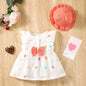Newborn Baby Girl Sweet Cotton Dress Sleeveless Love Pattern Dress + Hat 2PCS Summer Beach Clothing for Infant Girl 0-9 Months