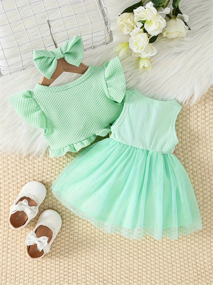 Newborn 2026 Baby Girls Dress Summer Waist Flower Vest Sleeveless Short Top Sweet Girl Lace Mesh Dress