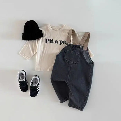 2025 Spring Boy Baby Pocket Overalls Loose Infant Suspenders Jumpsuit Retro Toddler Jeans Kids Casual Pants Girl Cotton Trousers