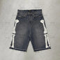 2025 European and American Summer Retro Skeleton Denim Shorts Sports Casual Shorts New Couple Wear Street Wear Five-Fifth Pants