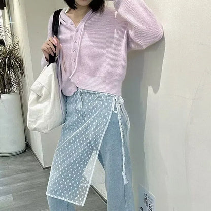 New Fashion Lace Layered Gauze Skirt with Tie Up Spicy Girl Stacked Skirt Y2k Streetwear Apron Wrap Skirt Lace Up Matching Pants